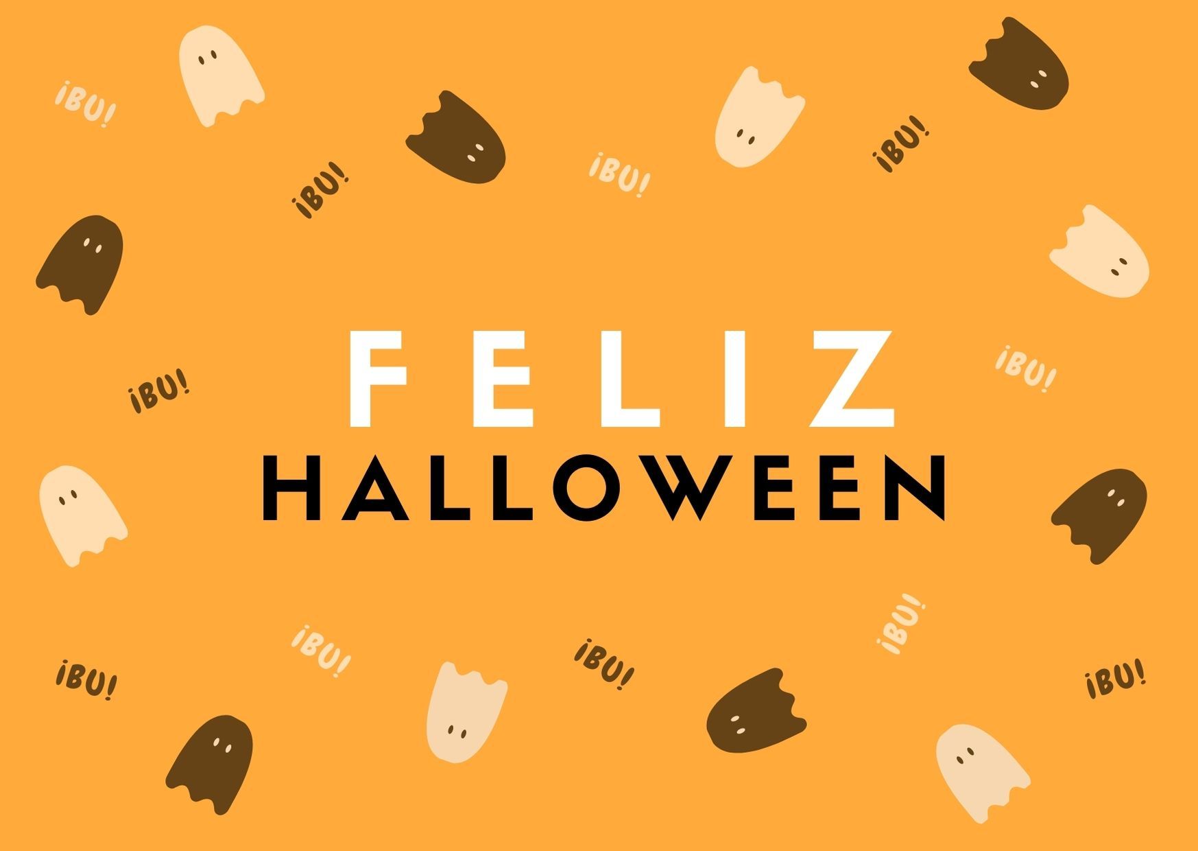 Tarjeta de Felicitación Halloween en Amarillo con Iconos de Fantasmas